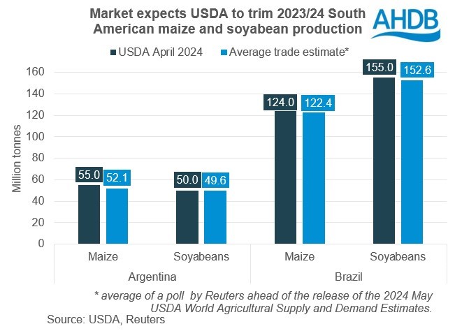 Chart showing market expectation for  South American crops in May USDA report
